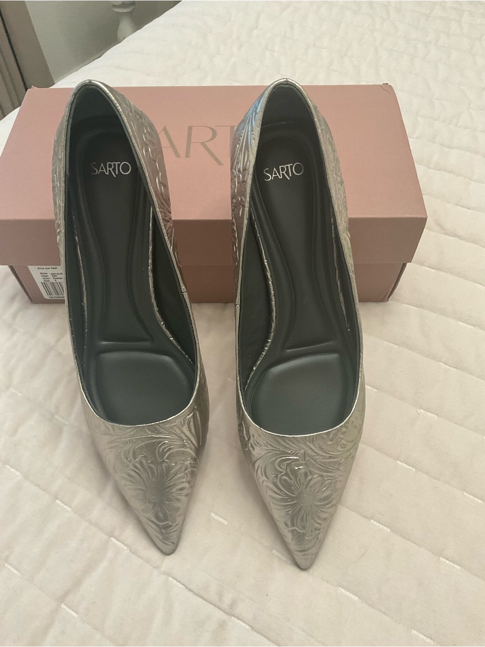Franco Sarto Silver Embossed Pointed-Toe Pumps